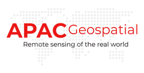 A red and white logo for pac geospatial.