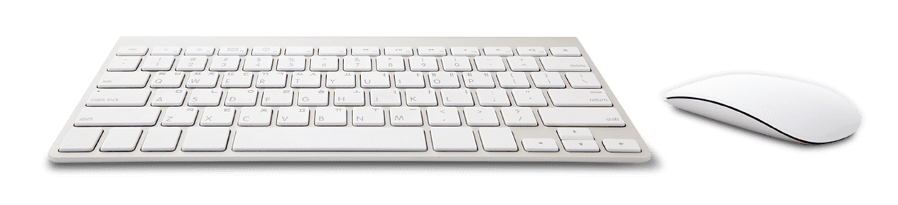 Closeup of a modern computer keyboard and mouse isolated on white background.